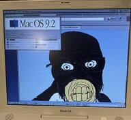 GNULinux angry computer glasses irl mac_os monitor mustache soyjak stubble variant:feraljak wrinkles // 559x513 // 108.4KB