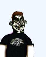 2soyjaks arm brown_hair clothes deformed disney ear glasses green_eyes grin hair hand open_mouth pixar pun sid_phillips skull smirk toy_story tshirt variant:sidjak yellow_teeth // 3312x4100 // 4.9MB