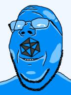 artist:Memenheimer blue_skin glasses looking_at_you quark smile soyjak stubble subvariant:wholesome_soyjak teeth transparent_background variant:gapejak // 600x800 // 78.1KB