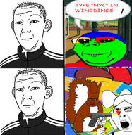 5soyjaks angry animal blood bowtie chud closed_mouth clothes comic deformed ear firearm glasses gun holding_gun holding_object holding_pistol kuz lollipop nonsense open_mouth pistol smile sneed stubble subvariant:coblita subvariant:feralsquirrel subvariant:soylita subvariant:wholesome_soyjak tail text track_suit trend:colorjak trend:squirreljakking variant:chudjak variant:gapejak variant:kuzjak weapon // 483x496 // 65.5KB