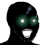 bald black_skin glowing glowing_eyes inverted open_mouth soyjak stubble subvariant:soyak_(crazed) thougher vantablack_skin variant:soyak white_background // 740x724 // 91.5KB
