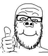 closed_mouth glasses smile soyjak stubble thumbs_up variant:a24_slowburn_soyjak // 285x335 // 19.4KB