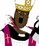 blood bloodshot_eyes brown_skin chainsaw christianity clothes decapitation glasses hat murder mustache open_mouth religion soyjak stubble tallit variant:a24_slowburn_soyjak yellow_sclera // 684x806 // 358.3KB