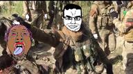 2soyjaks ack bloodshot_eyes crying decapitation handbrown_skin holding_object lipstick military military_uniform mustache open_mouth purple_air purple_hair smile smug soyjak stubble subvariant:chudjak_front tongue tranny variant:bernd variant:chudjak yellow_teeth // 1152x648 // 1.4MB