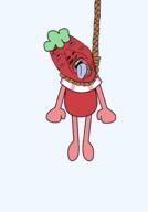 ack arm artist:juaco bloodshot_eyes blush cartoon crying dandy's_world eyebrows food fruit hanging leg mustache open_mouth rope scarf sprout_(dandy's_world) strawberry suicide variant:bernd // 1400x2000 // 97.9KB