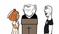 2soyjaks christianity closed_mouth clothes cross ear glasses hair mymy neutral ongezellig open_mouth orange_hair orange_skin stubble variant:impish_soyak_ears variant:unknown wedding // 594x348 // 98.9KB