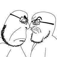 2soyjaks angry closed_mouth glasses looking_at_each_other nose_touching rivals side_profile soyjak subvariant:feralside subvariant:sidecob template variant:cobson variant:feraljak // 1500x1500 // 92.5KB