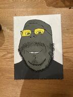 cobson_face grey_skin irl irl_background painting soot soyjak soyjak_party stubble yellow_glasses // 4032x3024 // 3.5MB