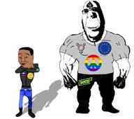 brown_skin chud european european_union flag glasses gypsy iron_guard lgbt lgbt_flag ominous peace_sign piss queen_of_spades romania russia russian_flag short_hair spade subvariant:hornyson trans transgender_symbol variant:chudjak variant:cobson // 837x745 // 84.6KB