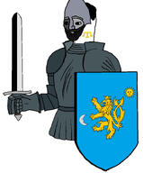 armor black_eyes chud coat_of_arms crimean_tatar cumans eyes flag:crimean_tatar flag:cumans full_body glasses hair hand knight mask moustache parody shield sword variant:chudjak white_background // 612x741 // 186.4KB