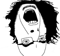 eyebrows glasses hair mullet open_mouth soyjak stubble upside_down variant:cobson variant:mulletjak // 800x759 // 107.6KB