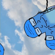 animated blue blue_skin calm chin closed_eyes closed_mouth cloud glasses irl smile stubble variant:markiplier_soyjak // 288x368 // 5.8MB