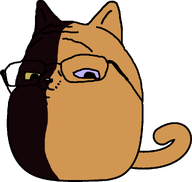 animal black_fur cat cat_ear chimera chimera_cat closed_mouth dark_fur ear glasses grey_fur nose orange_fur snout stubble subvariant:gapecat subvariant:wholesome_soyjak tail transparent_background variant:gapejak whiskers // 1024x970 // 23.8KB