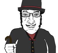 1910s 1920s artist:toniylijani bowtie buttons cane closed_mouth clothes fancy gentleman glasses hair happy mustache mutton_chops nose smile smirk subvariant:science_lover suit tophat variant:markiplier_soyjak // 1017x935 // 25.1KB