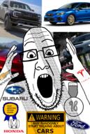 artist:Keys award badge car chevrolet consumerism ford ford_f-series honda open_mouth subaru subaru_sti tesla tire_marks truck variant:ppp warning // 1000x1488 // 1.1MB