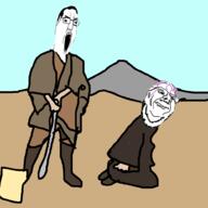 2soyjaks angry closed_mouth clothes drawn_background full_body glasses hair mustache open_mouth purple_hair soyjak stubble tranny variant:chudjak variant:gapejak white_skin // 1000x1000 // 90.7KB