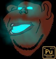 amerimutt brown_skin ear element glowing glowing_eyes mutt open_mouth plutonium radioactive soyjak stubble subvariant:impish_amerimutt text variant:impish_soyak_ears // 598x628 // 139.2KB