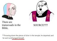 anhero balding bible christianity cross fat flag:transgender_pride_flag glasses hanging nordic_chad open_mouth priest soyjak tranny transgender_flag variant:soyak // 585x422 // 79.3KB