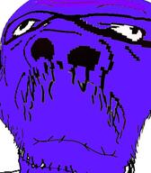 closed_mouth distorted glasses holding_breath mustache purple_skin soyjak stubble variant:a24_slowburn_soyjak // 454x520 // 103.5KB