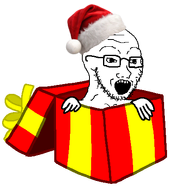 bow box christmas christmas_hat clothes gift glasses hand hat inside_object looking_to_the_right open_mouth present santa_hat soyjak stubble transparent_background variant:soyak // 434x452 // 46.4KB