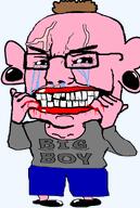 angry balding big_boy big_lips black_sclera blood clothes cracked_teeth crying ear earring ftm full_body hair nose_piercing pink_skin pooner subvariant:big-boy tranny variant:chudjak vein // 515x767 // 39.5KB
