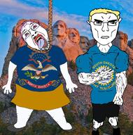 2soyjaks flag:north_dakota flag:south_dakota hanging mount_rushmore north_dakota south_dakota state subvariant:unbotheredchud united_states variant:bernd // 1326x1339 // 2.1MB