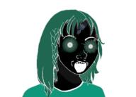 black_skin clothes glowing_eyes green_hair hair inverted meta:nas open_mouth soyjak thougher variant:soyak // 680x488 // 172.6KB
