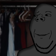 blurred_background closet clothes dark irl_background smile smug soyjak stubble subvariant:wholesome_soyjak variant:gapejak // 1068x800 // 239.1KB