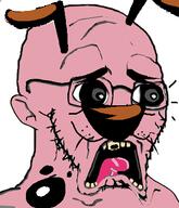 aryancore big_nose black_spots cartoon cartoon_network courage_the_cowardly_dog dog ear glasses nose pink_skin scared screaming soyjak spots stubble subvariant:doctos the_best_cartoon variant:soyak // 331x385 // 57.5KB