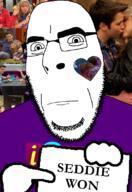 closed_mouth female glasses heart holding_object icarly irl_background kiss nickelodeon paper pointing soyjak stubble variant:cobson // 775x1127 // 584.2KB
