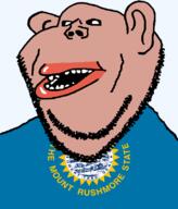 1889 amerimutt black_sclera brown_skin clothes ear flag flag:south_dakota hair lips mount_rushmore mutt open_mouth south_dakota soyjak state stubble subvariant:impish_amerimutt text transparent_background united_states variant:impish_soyak_ears // 685x800 // 88.1KB