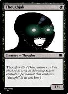 black_skin card glowing glowing_eyes inverted magic_the_gathering mtg open_mouth soyjak stubble text thougher variant:soyak // 375x523 // 168.7KB