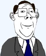 brown_hair clothes collared_shirt double_chin ear glasses hair happy looking_at_you necktie smile soyjak suit transparent_background variant:protestantjak white_shirt // 666x816 // 147.3KB