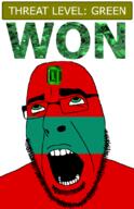 ahegao emerald featured flag:transnistria gem glasses green green_eyes hair looking_up open_mouth schlog_color_event soyjak soyjak_blog stubble teeth text threat_level_green transnistria variant:cobson won // 721x1115 // 138.3KB