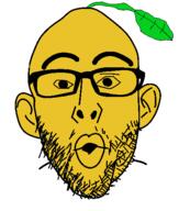 ear food fruit glasses lemon open_mouth series:fruiterz! soyjak stubble variant:nojak yellow_skin // 443x523 // 7.7KB