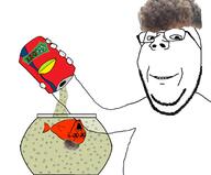 angry animal_abuse brown_hair can dead fish fish_tank food glasses hand holding_sproke looking_at_you open_mouth smile soda soyjak sproke stubble subvariant:wholesome_soyjak variant:gapejak variant:soyak water zoomer // 680x563 // 175.6KB