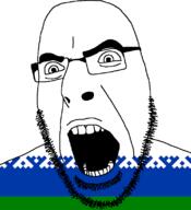 alternate angry flag flag:nenets glasses nenets_autonomous_okrug open_mouth redraw russia soyjak variant:cobson // 720x789 // 29.6KB