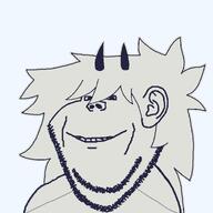 artist:7zip clothes ear edward_(fundamental_paper_education) fpe fundamental_paper_education hair horn long_hair paper smile soyjak stubble teeth variant:impish_soyak_ears // 1000x1000 // 42.2KB