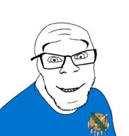 badge blue_shirt clothes feather flag glasses happy oklahoma shield smile soyjak stubble tshirt variant:feraljak // 1422x1498 // 118.8KB