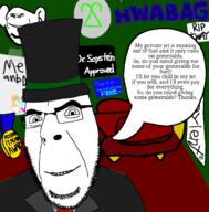 2soyjaks award clothes glasses hat looking_at_you necktie posted_it_again_award smile soyjak speech_bubble stubble suit text thrembo top_hat variant:cobson variant:impish_soyak_ears wordswordswords // 1291x1309 // 216.4KB