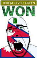 ahegao country crescent emerald flag flag:nepal gem glasses green green_eyes hair looking_up nepal open_mouth schlog_color_event soyjak soyjak_blog star_(symbol) stubble teeth text threat_level_green variant:cobson won // 721x1115 // 171.1KB