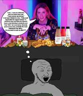 blanket bottle closed_eyes clothes communism contrapoints dream drool open_mouth painted_nails plastic_bottle sleeping soy soyjak soylent soylent_(cacao) soylent_(original) soylent_(strawberry) soylent_bottle speech_bubble stubble tranny variant:soyak // 1107x1280 // 180.7KB