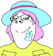 blue_eyes butterfly clothes eyelashes femjak glasses hair hat pink_hair smile soyjak subvariant:gapejak_female tattoo variant:gapejak variant:soyak // 940x992 // 93.4KB