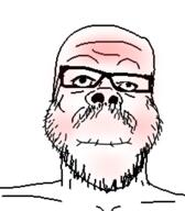 closed_mouth glasses holding_breath mustache red soyjak stubble variant:a24_slowburn_soyjak // 454x520 // 90.1KB