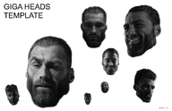 beard front_facing gigachad grey_skin greyscale hair head looking_at_you looking_to_the_left looking_to_the_right nas:gigachad smile template text transparent_background