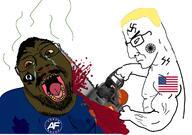 2soyjaks america_first angry arm blood bloodshot_eyes blue_eyes brown_skin buff chainsaw closed_mouth crying decapitation ear fat flag flag:united_states glasses hair hand holding_chainsaw holding_object murder mustache nazism open_mouth queen_of_spades schutzstaffel side_profile sonnenrad soyjak spade stubble subvariant:chainsaw_bernd swastika united_states variant:bernd variant:chudjak yellow_hair yellow_teeth // 1238x872 // 447.4KB