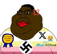 award blue_archive brown_skin chud cunny cunnykike cunnytranny fat flag:minor_attracted_person glasses hair larp map_(pedophile) meta:leaky obese pedophile red_lips shitskin subvariant:chudmutt swastika variant:chudjak variant:meximutt xitter xitter_pedo 😭 // 888x849 // 120.8KB