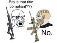 bloodshot_eyes crying firearm glasses gun nordic_chad open_mouth rifle soyjak stubble text variant:soyak weapon // 2160x1620 // 2.3MB