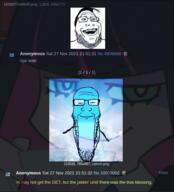 2soyjaks 4chan anime blue blue_skin calm closed_eyes d_(4chan) get glasses greentext hair open_mouth panty_&_stocking_with_garterbelt panty_and_stocking screenshot soyjak stretched_chin stubble text variant:markiplier_soyjak variant:markiplier_soyjak2 // 523x578 // 308.5KB