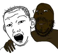 2soyjaks black_skin ear gay glasses hair hand mustache open_mouth sex smile soyjak stubble variant:carterjak variant:gapejak variant:kuzjak // 509x475 // 69.4KB